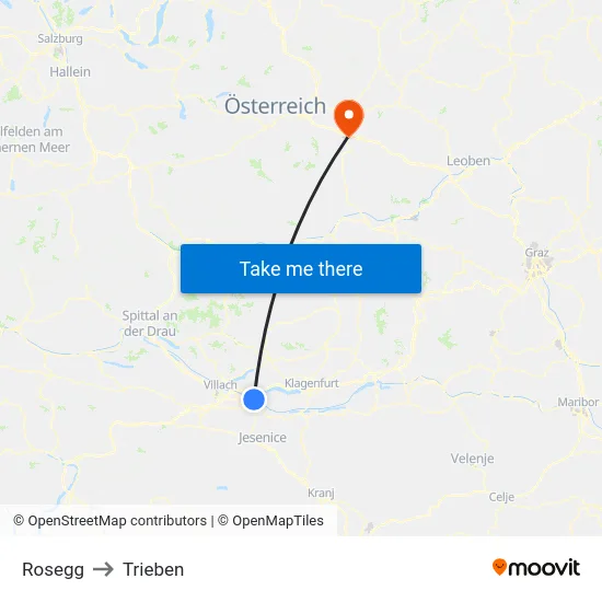 Rosegg to Trieben map