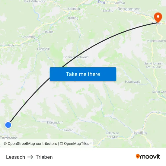 Lessach to Trieben map
