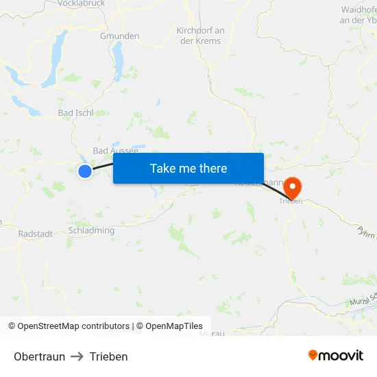 Obertraun to Trieben map