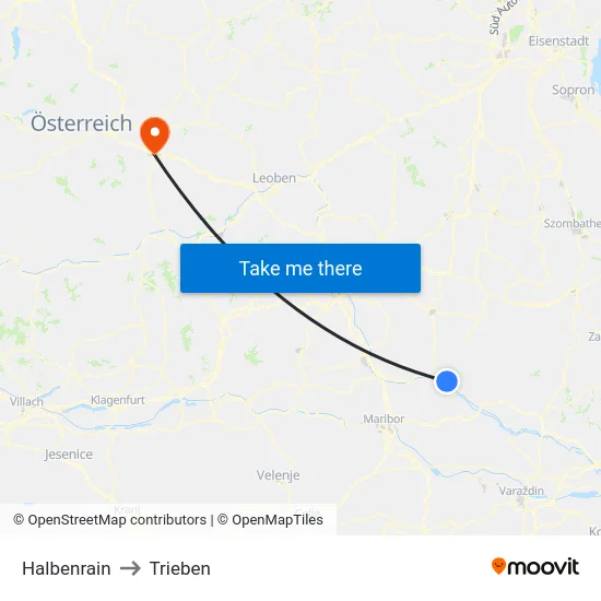 Halbenrain to Trieben map