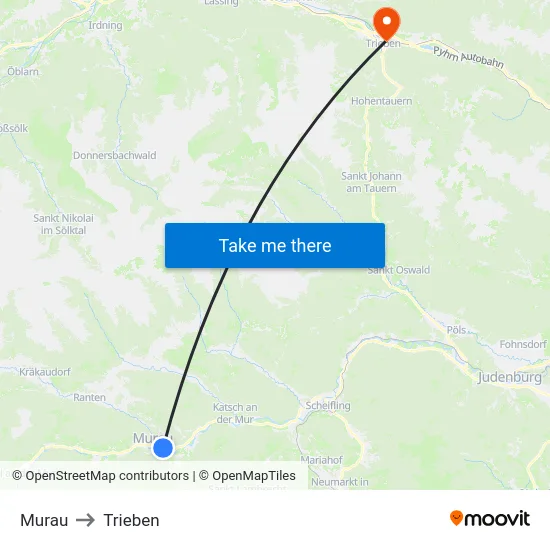 Murau to Trieben map
