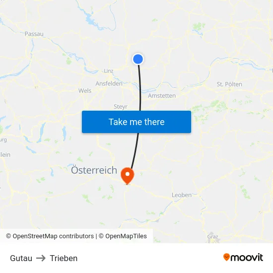 Gutau to Trieben map