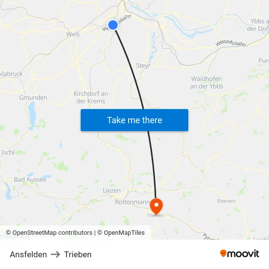 Ansfelden to Trieben map