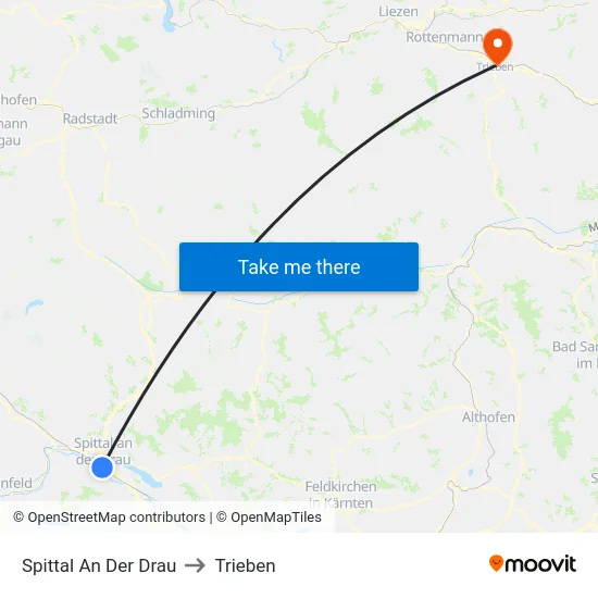 Spittal An Der Drau to Trieben map