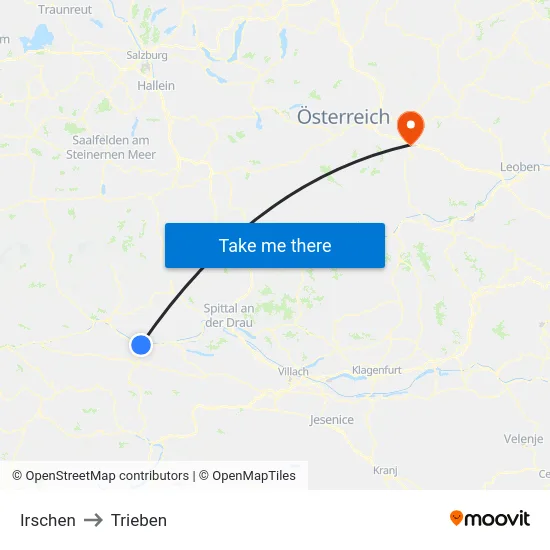 Irschen to Trieben map