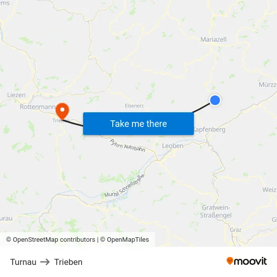 Turnau to Trieben map