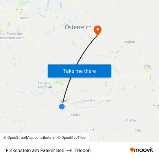 Finkenstein am Faaker See to Trieben map