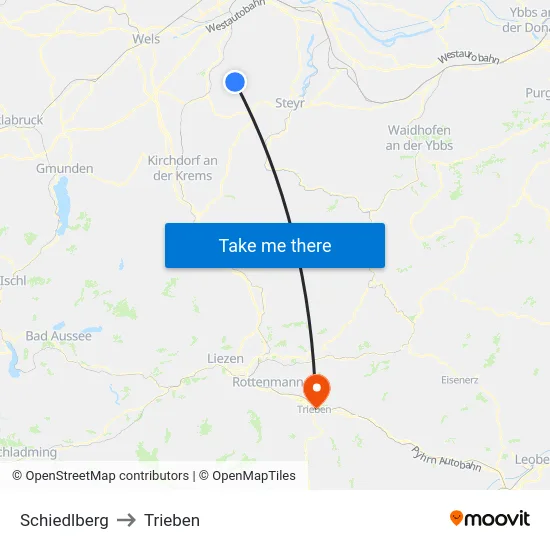 Schiedlberg to Trieben map