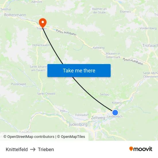 Knittelfeld to Trieben map