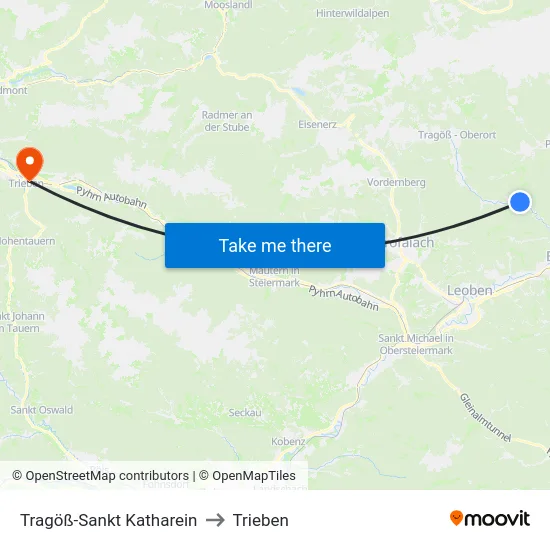 Tragöß-Sankt Katharein to Trieben map