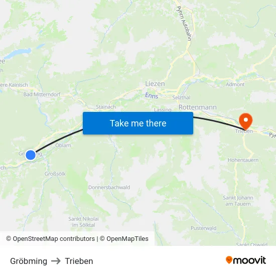 Gröbming to Trieben map