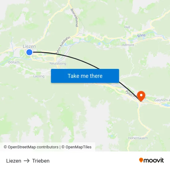 Liezen to Trieben map