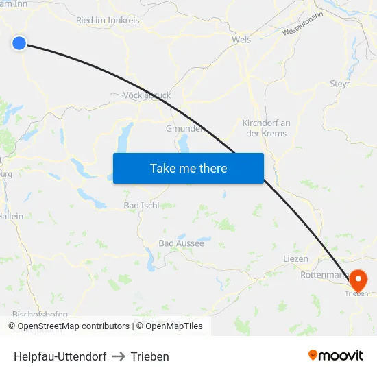 Helpfau-Uttendorf to Trieben map