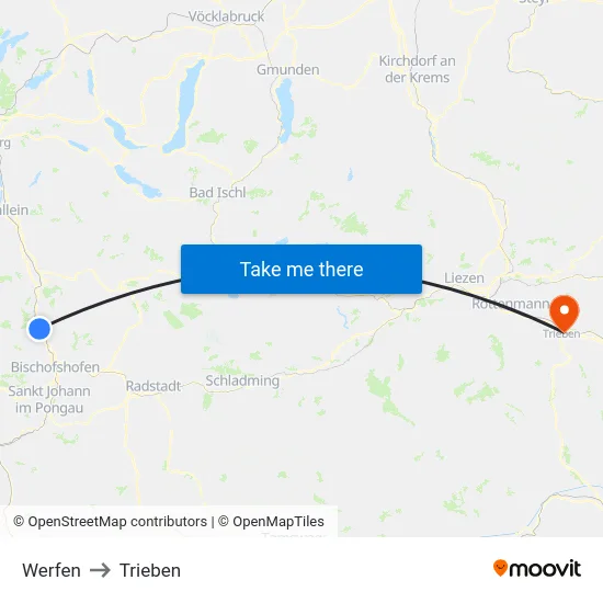 Werfen to Trieben map