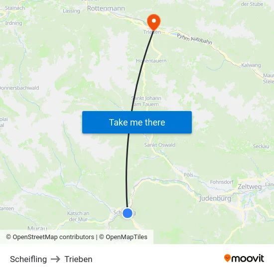 Scheifling to Trieben map
