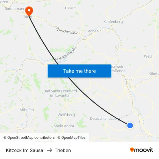 Kitzeck Im Sausal to Trieben map
