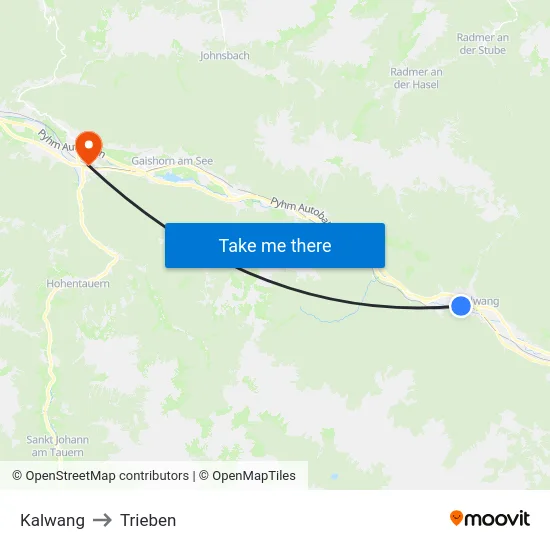 Kalwang to Trieben map