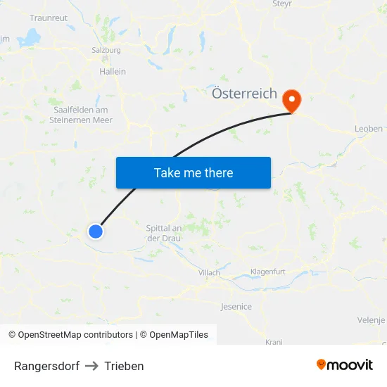 Rangersdorf to Trieben map