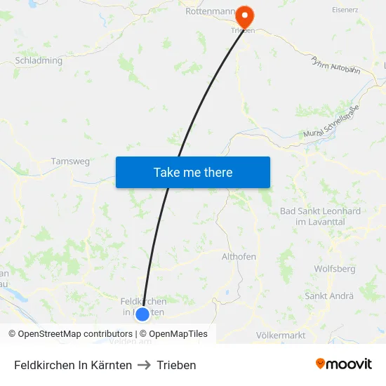 Feldkirchen In Kärnten to Trieben map