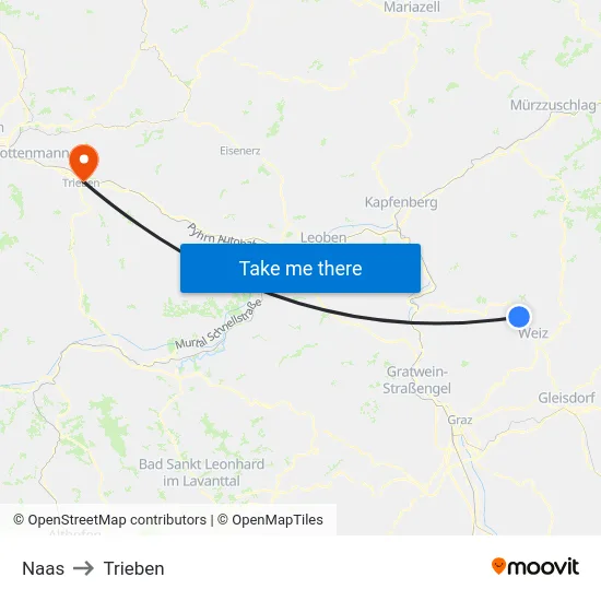 Naas to Trieben map