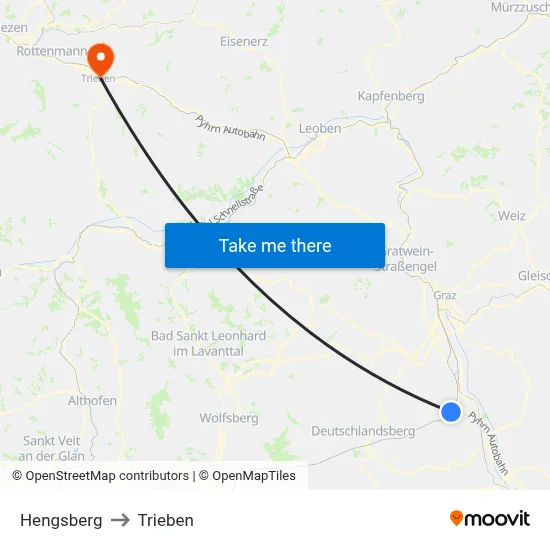 Hengsberg to Trieben map