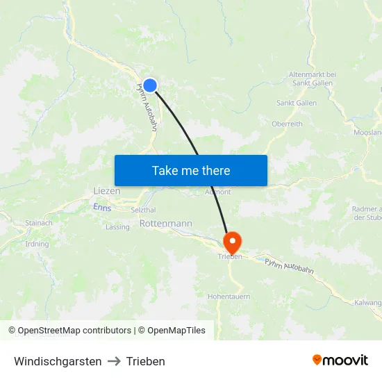 Windischgarsten to Trieben map