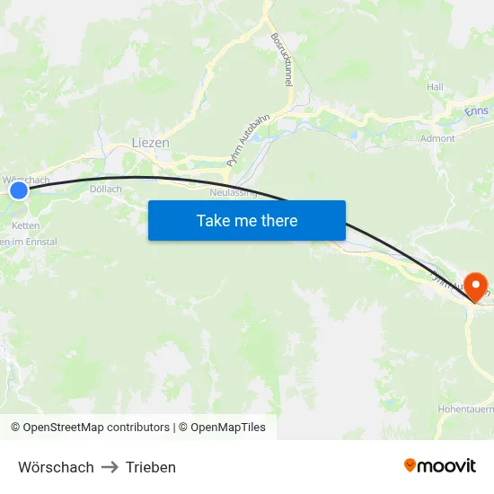 Wörschach to Trieben map