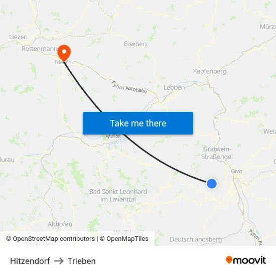 Hitzendorf to Trieben map