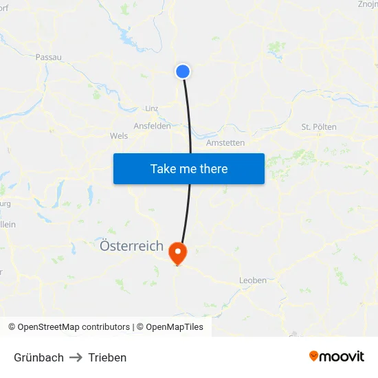 Grünbach to Trieben map