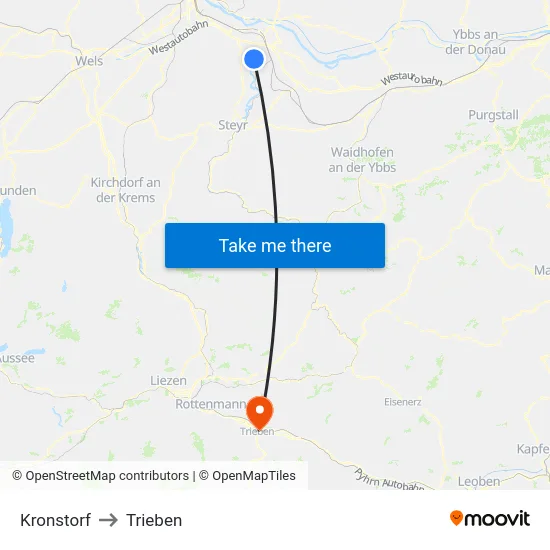 Kronstorf to Trieben map