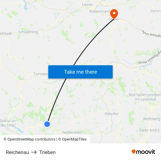 Reichenau to Trieben map