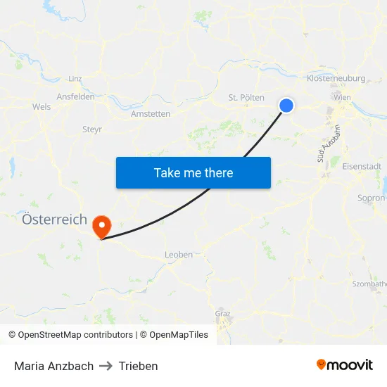 Maria Anzbach to Trieben map