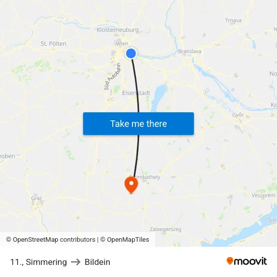 11., Simmering to Bildein map
