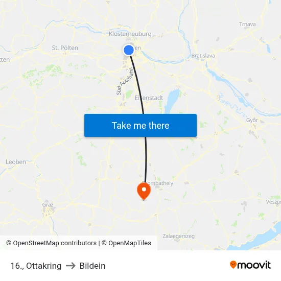 16., Ottakring to Bildein map