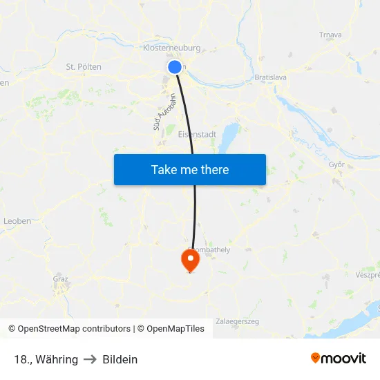 18., Währing to Bildein map