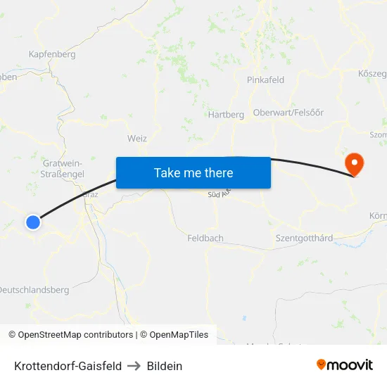 Krottendorf-Gaisfeld to Bildein map