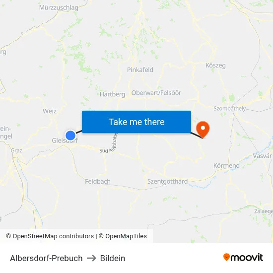 Albersdorf-Prebuch to Bildein map