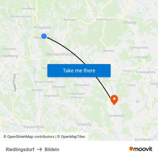 Riedlingsdorf to Bildein map