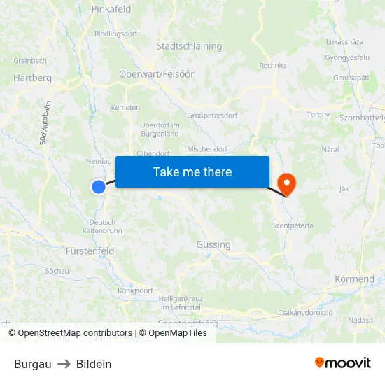 Burgau to Bildein map