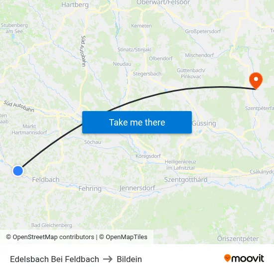 Edelsbach Bei Feldbach to Bildein map