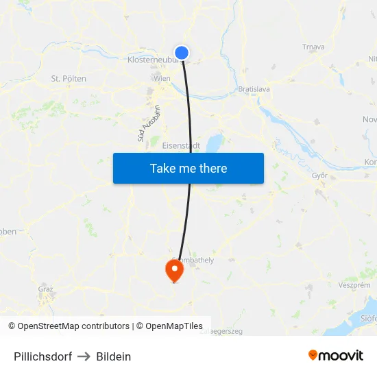 Pillichsdorf to Bildein map