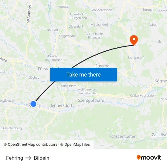 Fehring to Bildein map