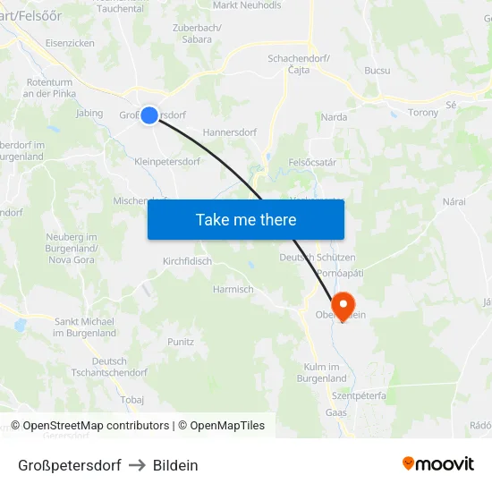 Großpetersdorf to Bildein map