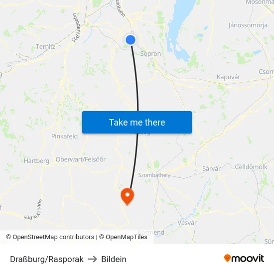 Draßburg/Rasporak to Bildein map