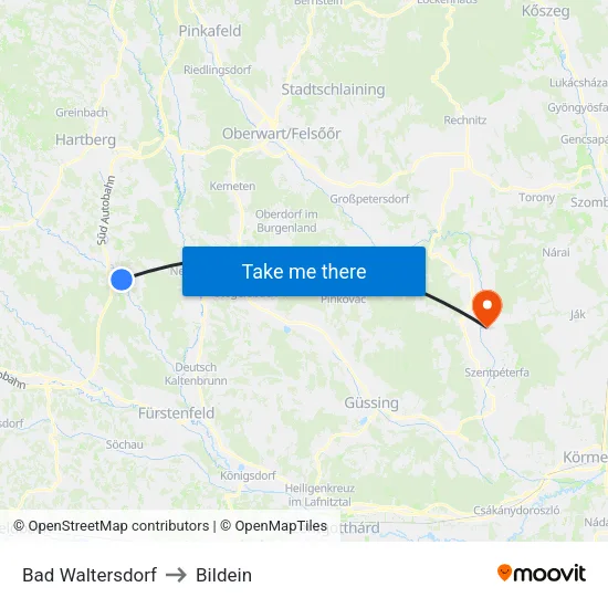 Bad Waltersdorf to Bildein map
