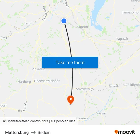 Mattersburg to Bildein map