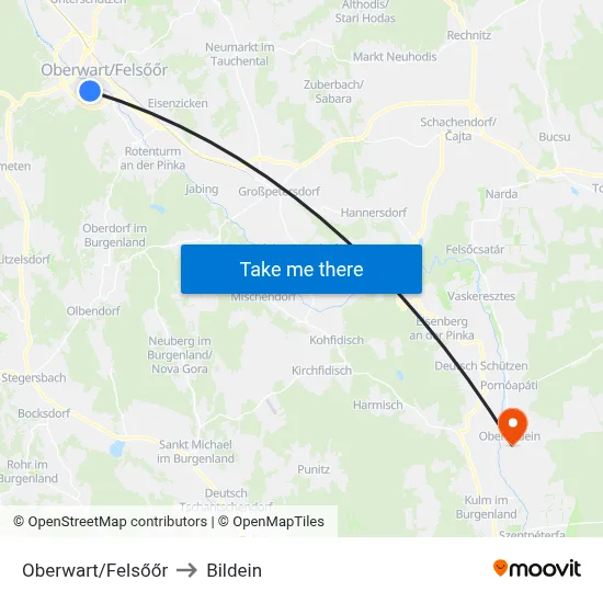 Oberwart/Felsőőr to Bildein map