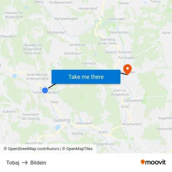 Tobaj to Bildein map