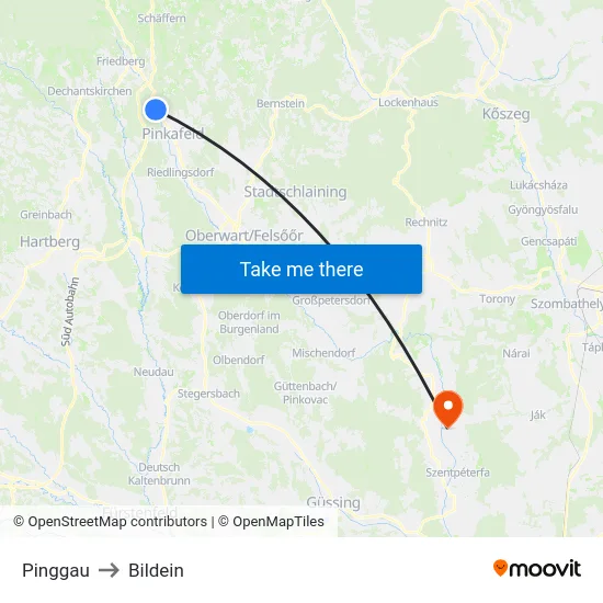 Pinggau to Bildein map