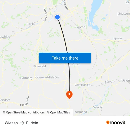 Wiesen to Bildein map